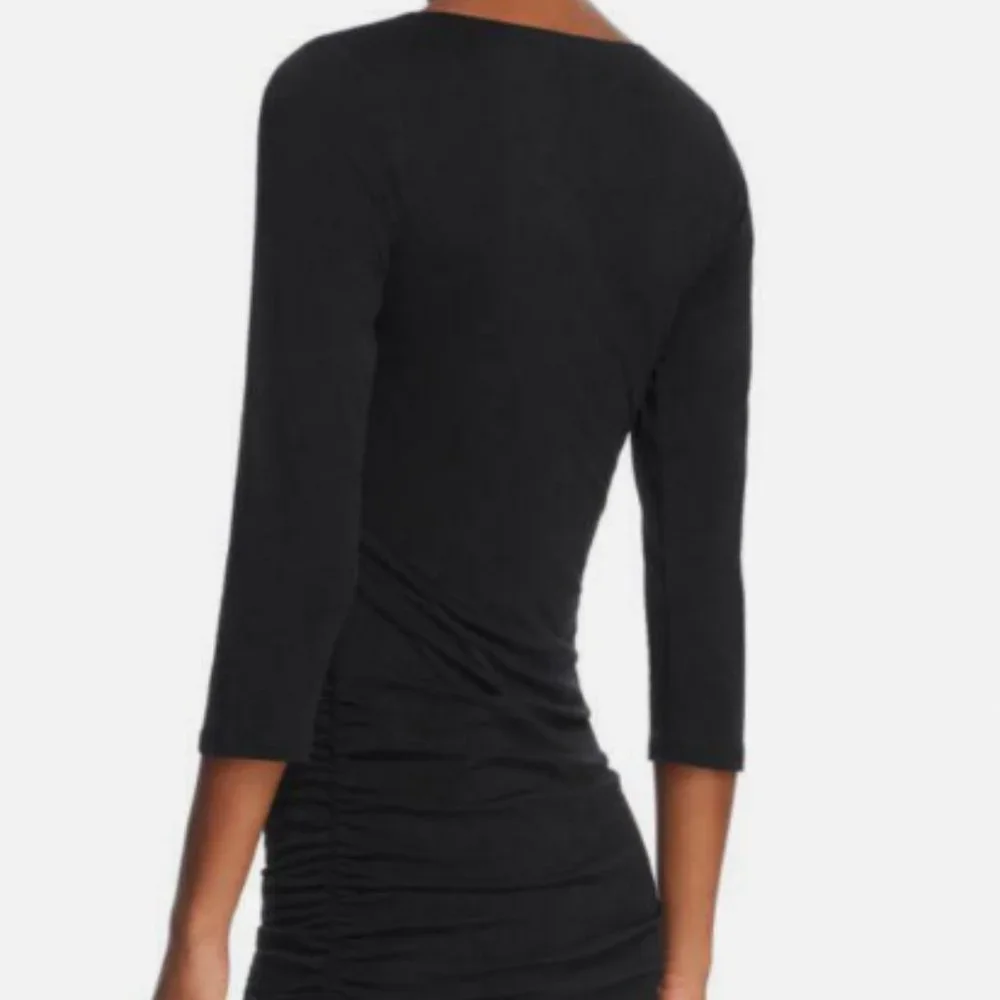 Velvet by Graham & Spencer Odessa Lace-UP Ruched 3/4 Sleeve Dress, Black Size M - Picture 2 of 4